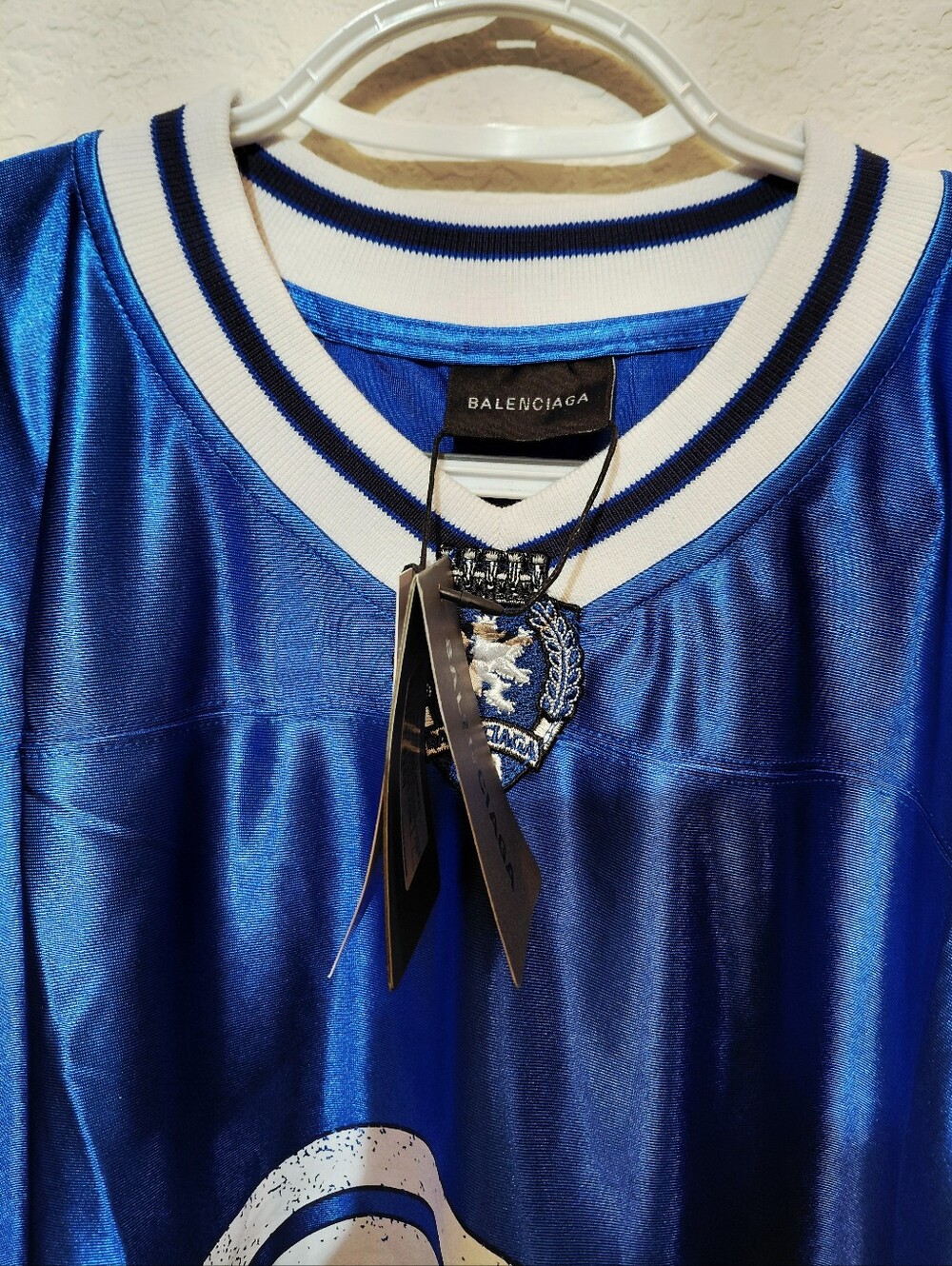 Authentic Balenciaga 3B Blue Logo Athletic Shiny Jersey with White Trim Large - Picture 6 of 10